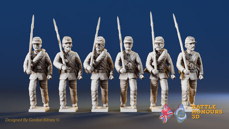 Union right shoulder shift marching infantry in sack coats and forage caps