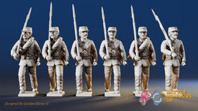 Union right shoulder shift marching infantry in sack coats and kepis, variant 1