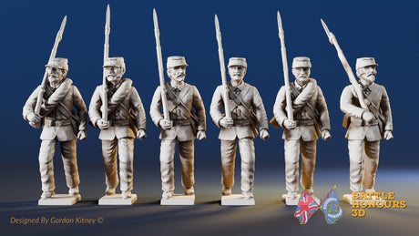 Union right shoulder shift marching infantry in sack coats and kepis, variant 1