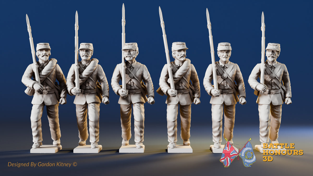Union right shoulder shift marching infantry in sack coats and kepis, variant 2