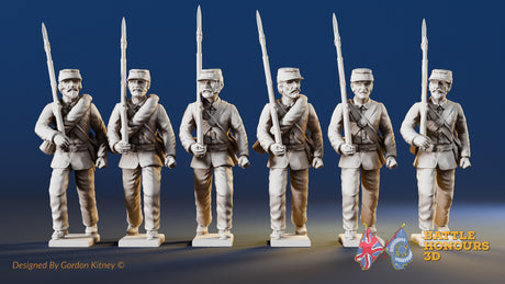 Union right shoulder shift marching infantry in sack coats and kepis, variant 2