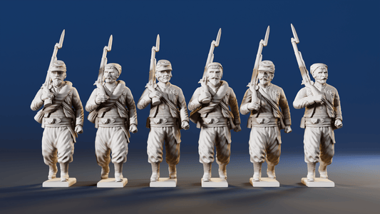 American Civil War Union Zouaves in forage caps right shoulder shift rear view
