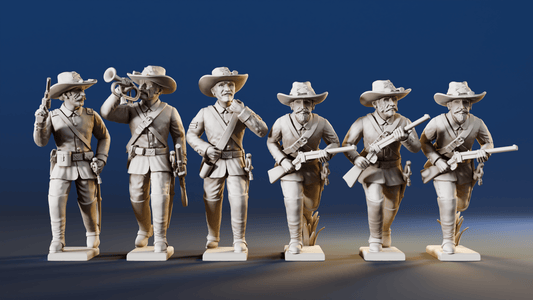 Union dismounted cavalry skirmish command advancing sack coat and hat rear view