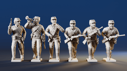 Union dismounted cavalry skirmish command advancing shell jacket and kepi rear view