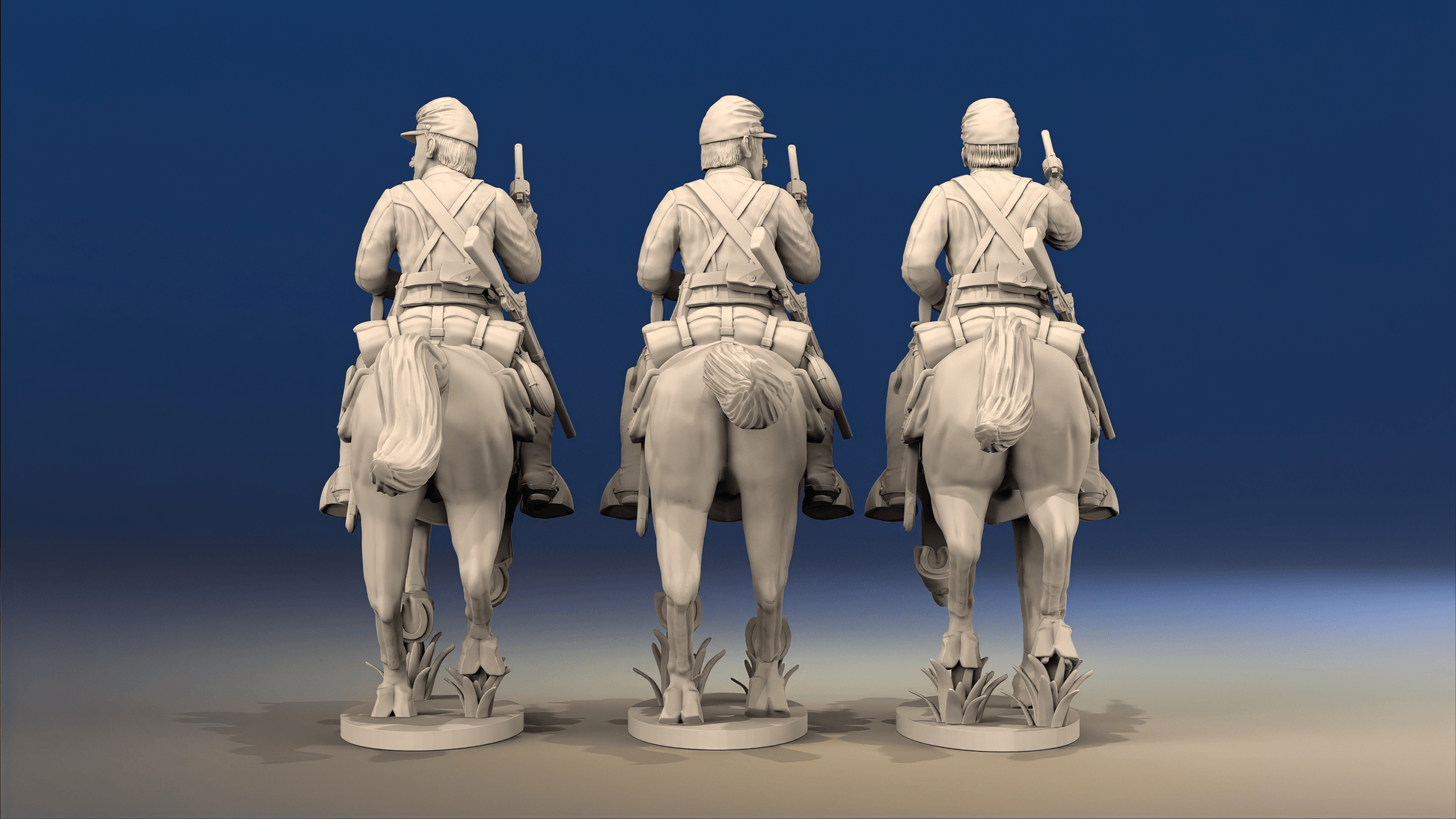 Union cavalry galloping shell jacket kepi with pistol rear view