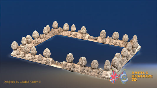 WW2 Normandy thin bush rectangular bocage enclosure render