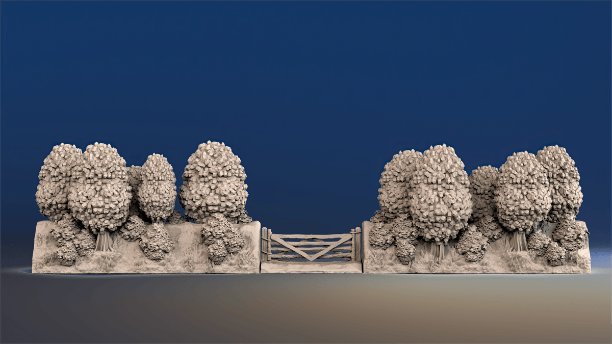 WW2 Normandy thick bush bocage hedgerow gate alternate render