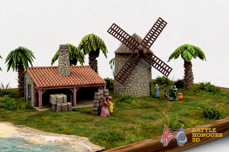 Colonial Caribbean windmill and store terrain model graphic