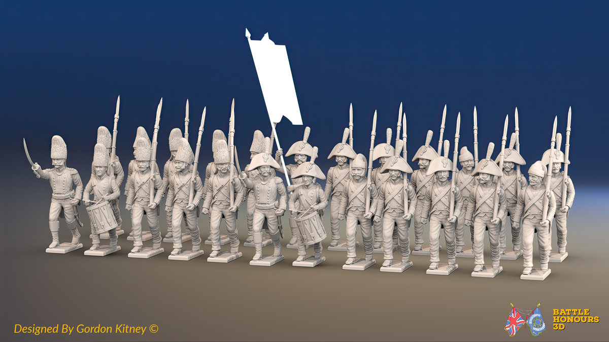 Napoleonic Spanish 1st Battalion Line Infantry March Attack - With Backpacks - 24 figures, front view