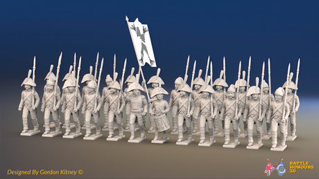 Napoleonic Spanish 2nd/3rd Battalion Line Infantry March Attack - No Backpacks - 24 figures, front view