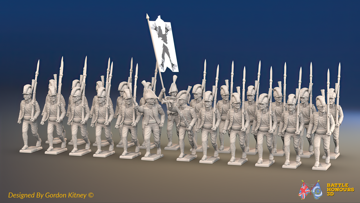 Napoleonic Spanish Cazadores Battalion March Attack - Gaiters - 24 figures, front view