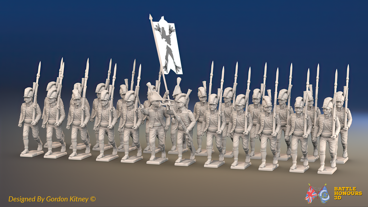 Napoleonic Spanish Cazadores Battalion March Attack - Sandals - 24 figures, front view