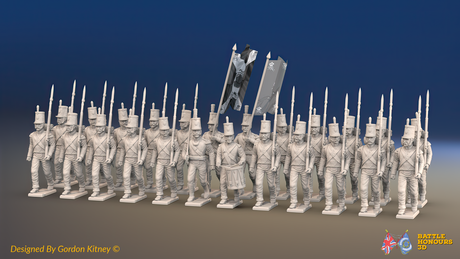 Napoleonic Portuguese Line Infantry Battalion March Attack - With Backpacks - 24 figures, front view