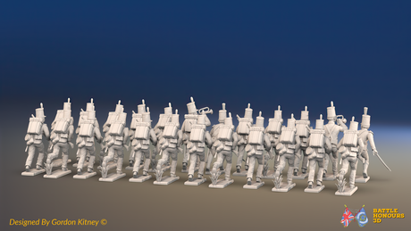 Napoleonic Portuguese 1st Caçadores Battalion Advancing - With Backpacks - 24 figures, rear view