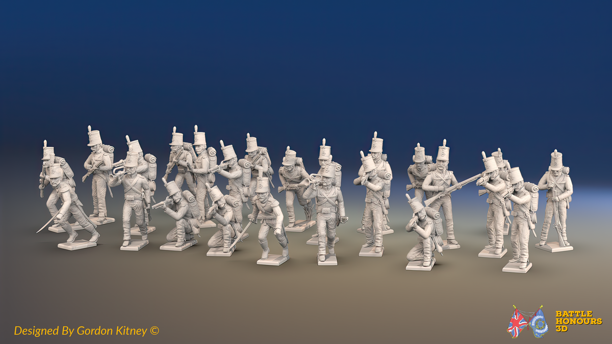 Napoleonic Portuguese 1st Caçadores Battalion Skirmishing - With Backpacks - 24 figures, front view