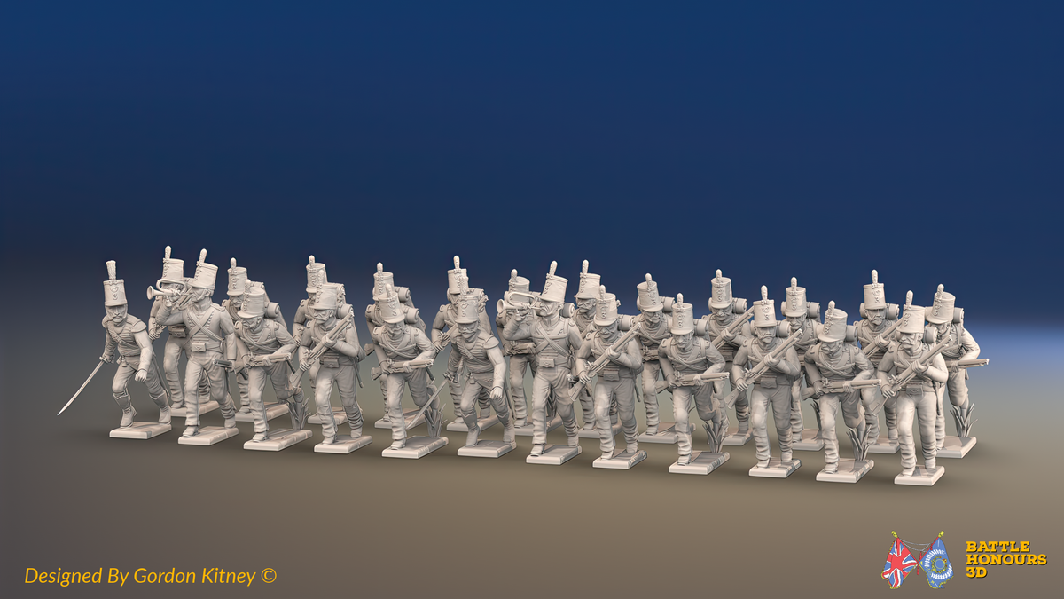Napoleonic Portuguese 3rd Caçadores Battalion Advancing - With Backpacks - 24 figures, front view
