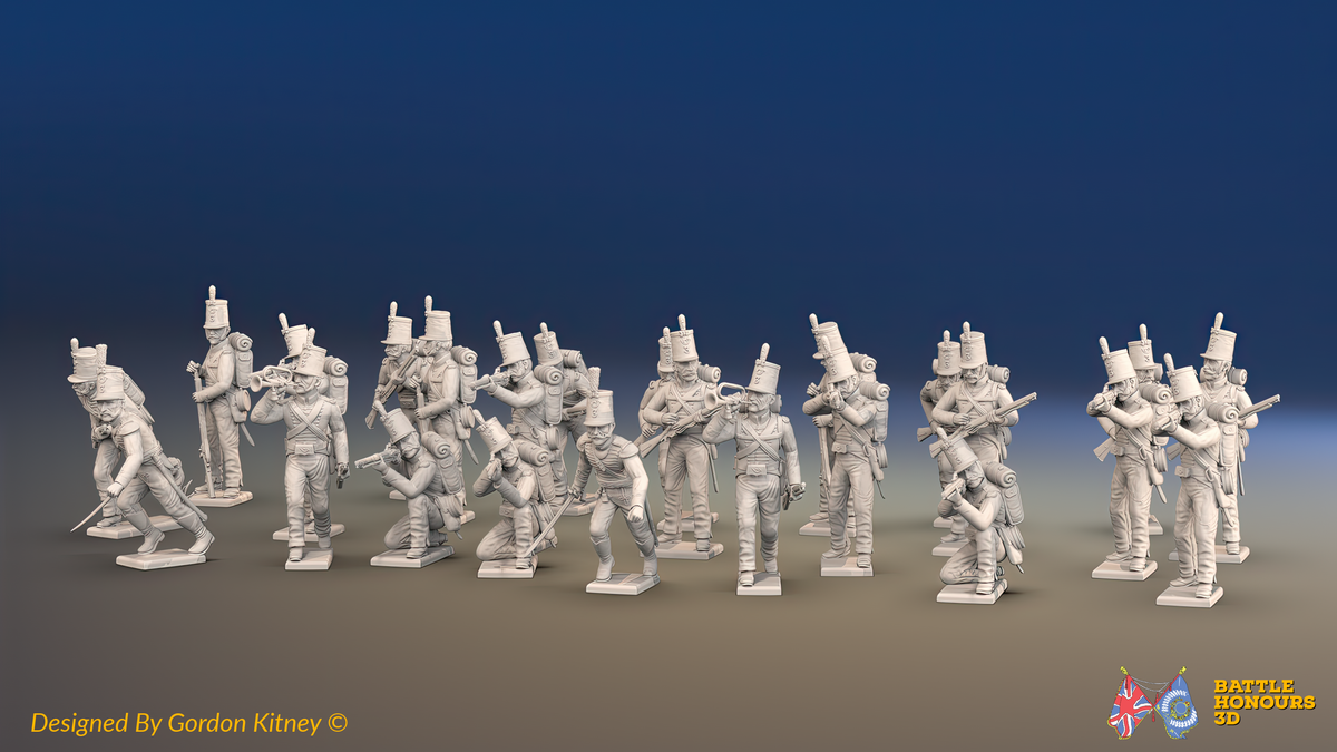 Napoleonic Portuguese 3rd Caçadores Battalion Skirmishing - With Backpacks - 24 figures, front view