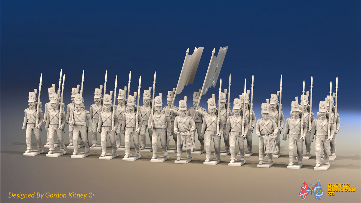 Napoleonic Portuguese Line Infantry Battalion March Attack - Belgic Shako - 24 figures, front view