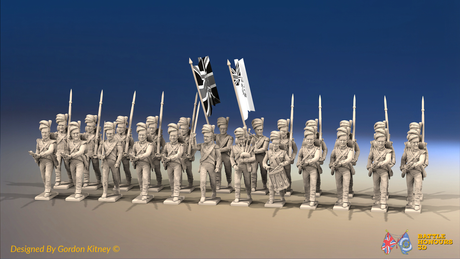 Napoleonic Scottish Highland Battalion Advancing - Trousers - 24 figures, front view