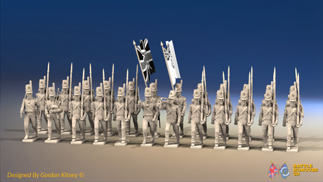 Napoleonic Scottish 71st Highland Light Infantry Battalion March Attack - Belgic Shako - 24 figures, front view