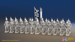 Napoleonic Scottish 71st Highland Light Infantry Battalion Treble Time - Tartan-Band Shako - 24 figures, front view