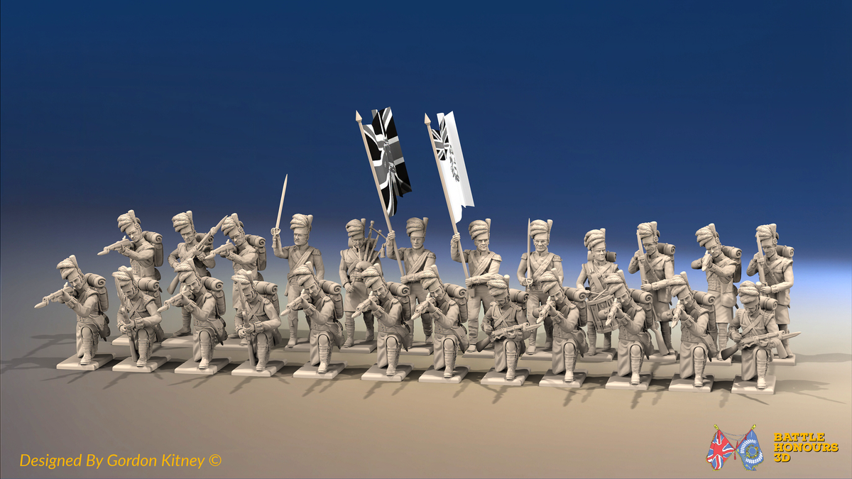 Napoleonic Scottish Battalion Firing Line - 24 figures, front view