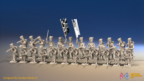Napoleonic Scottish Battalion Firing Line - 24 figures, front view