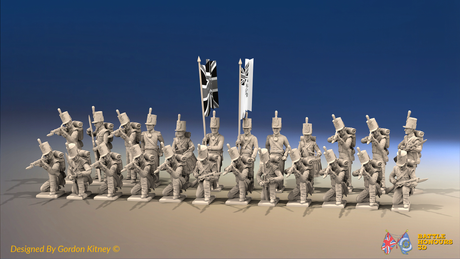 Napoleonic British Light Infantry Battalion Firing Line - Stovepipe Shako - 24 figures, front view