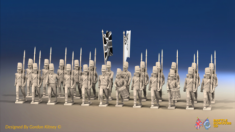 Napoleonic British Line Infantry Battalion March Attack - Covered Belgic Shako - 24 figures, front view