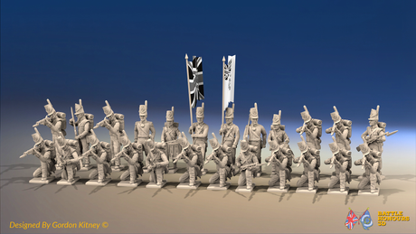 Napoleonic British Line Infantry Battalion Firing Line - Belgic Shako - 24 figures, front view