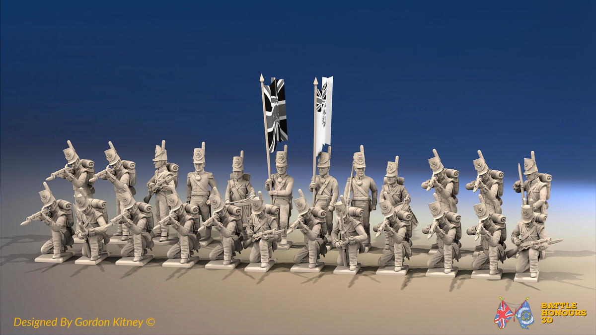Napoleonic British Light Infantry Battalion Firing Line - Belgic Shako - 24 figures, front view