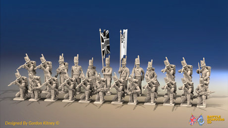 Napoleonic British Light Infantry Battalion Firing Line - Belgic Shako - 24 figures, front view