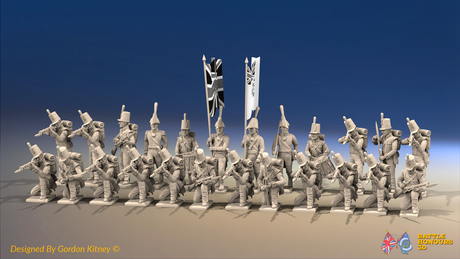 Napoleonic British Light Infantry Battalion Firing Line - Shako - 24 figures, front view