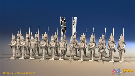 Napoleonic British Line Infantry Battalion Advancing - Shako - 24 figures, front view
