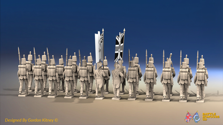 Napoleonic British Line Infantry Battalion Advancing - Shako - 24 figures, rear view