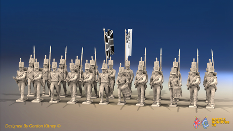 Napoleonic British Line Infantry Battalion Advancing - Stovepipe Shako - 24 figures, front view