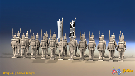 Napoleonic British Line Infantry Battalion Advancing - Stovepipe Shako - 24 figures, rear view