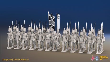 Napoleonic British Line Infantry Battalion March Attack - Stovepipe Shako - 24 figures, front view