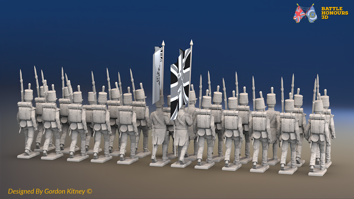 Napoleonic British Line Infantry Battalion March Attack - Stovepipe Shako - 24 figures, rear view