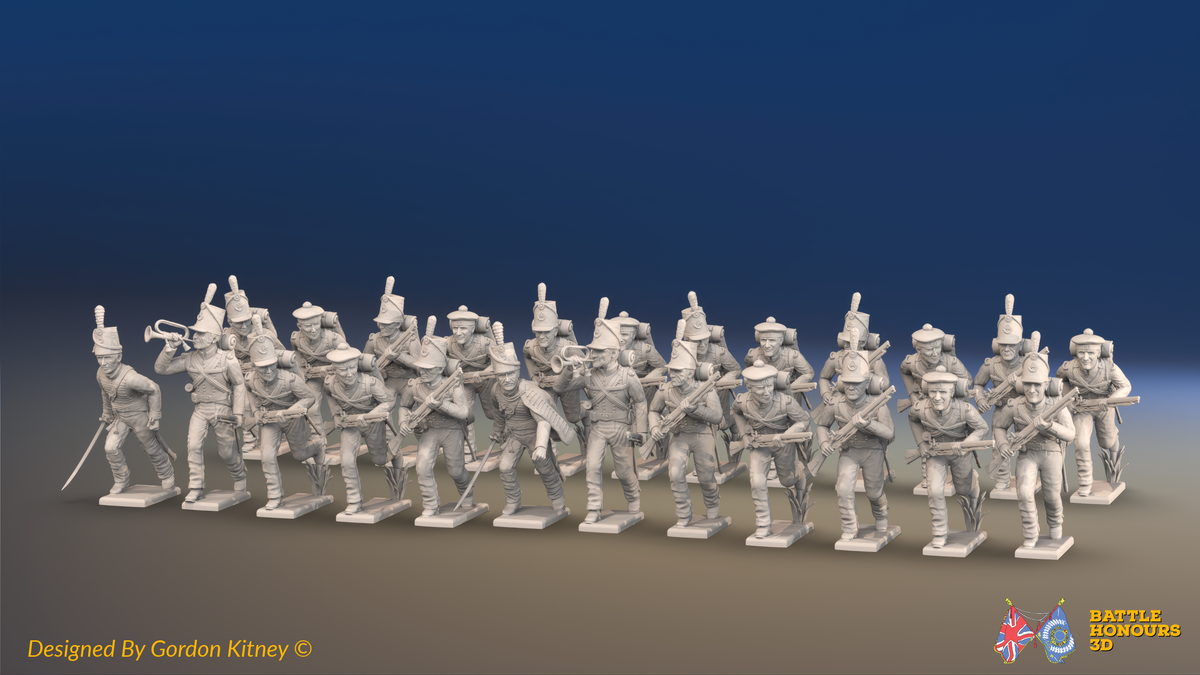 Napoleonic British 60th Rifles Battalion Advancing - Mixed - 24 figures, front view
