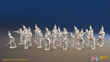 Napoleonic British 60th Rifles Battalion Skirmishing - Mixed - 24 figures, front view