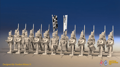 Napoleonic British Infantry Battalion - Belgic Shakos, Advancing - 24 figures, front view