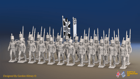 Napoleonic British Light Infantry Battalion March Attack - 24 figures, front view