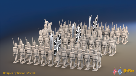 Napoleonic British Light Infantry Brigade March Attack - 72 infantry and mounted commander, rear view