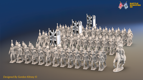 Napoleonic British Light Infantry Brigade Treble Time - 72 infantry and mounted commander, front view