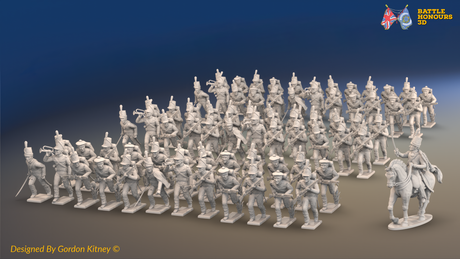 Napoleonic British Rifles Brigade Advancing - 72 infantry and mounted commander, front view