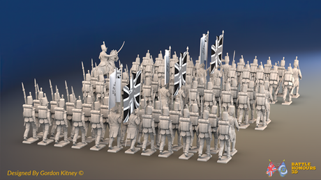 Napoleonic Scottish 71st Highland Light Infantry Brigade - 72 infantry and mounted commander, rear view