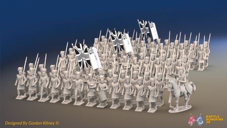 Napoleonic Scottish Highland Infantry Brigade March Attack - Kilts - 72 infantry and mounted commander, front view