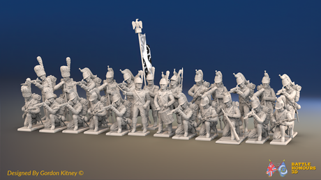 Napoleonic French Foot Dragoons Battalion Firing Line - Bearskin - 24 figures, front view