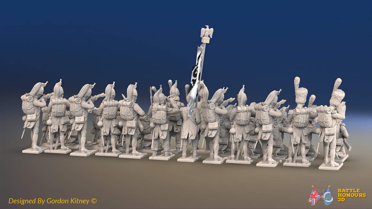 Napoleonic French Foot Dragoons Battalion Firing Line - Bearskin - 24 figures, rear view
